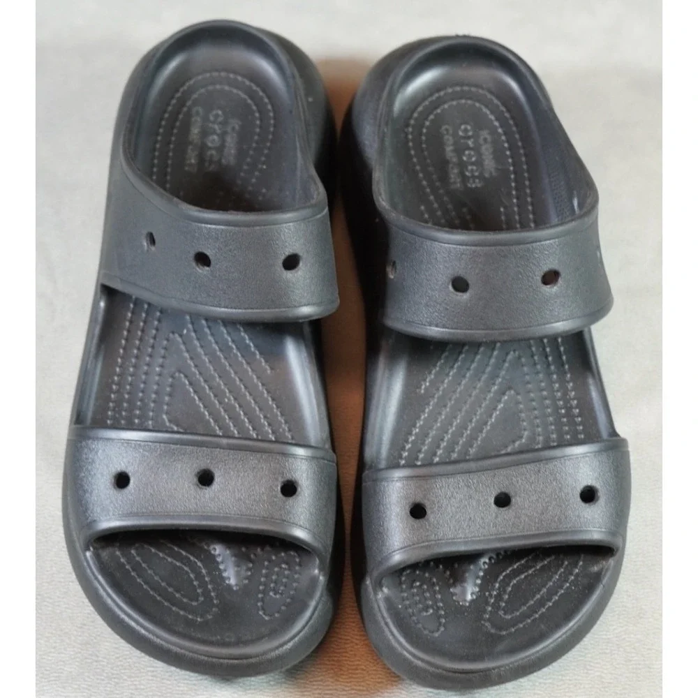 Men's Crocs Size 11 Black Two Strap Sandal Clog‎ Platform Iconic Comfort